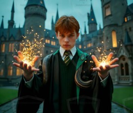 AI-generated wizards of the serpent house handsome shirtless mages of the wizard academy conjuring demonic snakes in dark cinematic UHD fantasy art.