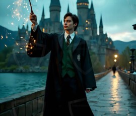 AI-generated wizards of the serpent house handsome shirtless mages of the wizard academy conjuring demonic snakes in dark cinematic UHD fantasy art.
