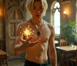 AI-generated wizards of the serpent house handsome shirtless mages of the wizard academy conjuring demonic snakes in dark cinematic UHD fantasy art.