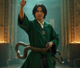 AI-generated wizards of the serpent house handsome shirtless mages of the wizard academy conjuring demonic snakes in dark cinematic UHD fantasy art.