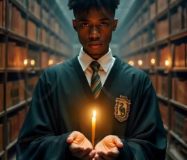 AI-generated wizards of the serpent house handsome shirtless mages of the wizard academy conjuring demonic snakes in dark cinematic UHD fantasy art.
