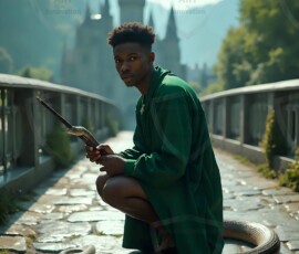 AI-generated wizards of the serpent house handsome shirtless mages of the wizard academy conjuring demonic snakes in dark cinematic UHD fantasy art.