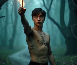 AI-generated wizards of the serpent house handsome shirtless mages of the wizard academy conjuring demonic snakes in dark cinematic UHD fantasy art.