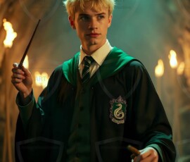 AI-generated wizards of the serpent house handsome shirtless mages of the wizard academy conjuring demonic snakes in dark cinematic UHD fantasy art.