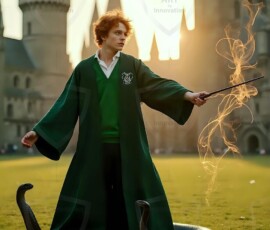 AI-generated wizards of the serpent house handsome shirtless mages of the wizard academy conjuring demonic snakes in dark cinematic UHD fantasy art.