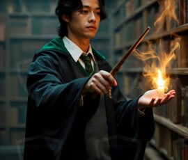 AI-generated wizards of the serpent house handsome shirtless mages of the wizard academy conjuring demonic snakes in dark cinematic UHD fantasy art.