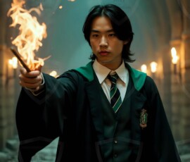 AI-generated wizards of the serpent house handsome shirtless mages of the wizard academy conjuring demonic snakes in dark cinematic UHD fantasy art.