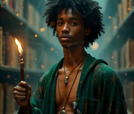 AI-generated wizards of the serpent house handsome shirtless mages of the wizard academy conjuring demonic snakes in dark cinematic UHD fantasy art.