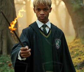 AI-generated wizards of the serpent house handsome shirtless mages of the wizard academy conjuring demonic snakes in dark cinematic UHD fantasy art.