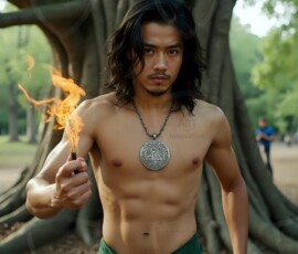 AI-generated wizards of the serpent house handsome shirtless mages of the wizard academy conjuring demonic snakes in dark cinematic UHD fantasy art.