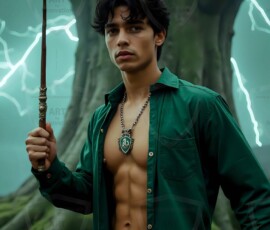 AI-generated wizards of the serpent house handsome shirtless mages of the wizard academy conjuring demonic snakes in dark cinematic UHD fantasy art.
