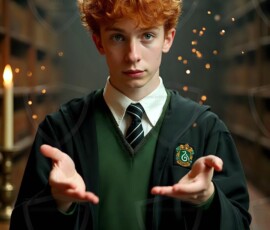 AI-generated wizards of the serpent house handsome shirtless mages of the wizard academy conjuring demonic snakes in dark cinematic UHD fantasy art.