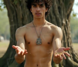 AI-generated wizards of the serpent house handsome shirtless mages of the wizard academy conjuring demonic snakes in dark cinematic UHD fantasy art.