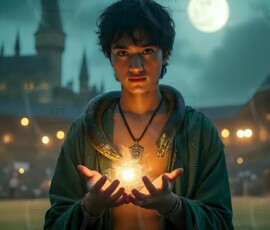 AI-generated wizards of the serpent house handsome shirtless mages of the wizard academy conjuring demonic snakes in dark cinematic UHD fantasy art.