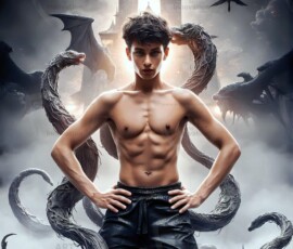 AI-generated wizards of the serpent house — handsome shirtless mages of the wizard academy conjuring demonic snakes in dark cinematic UHD fantasy art.