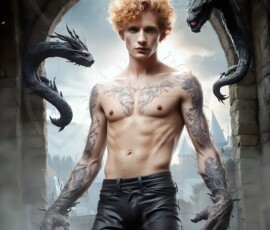 AI-generated wizards of the serpent house — handsome shirtless mages of the wizard academy conjuring demonic snakes in dark cinematic UHD fantasy art.