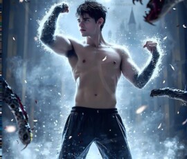 AI-generated wizards of the serpent house — handsome shirtless mages of the wizard academy conjuring demonic snakes in dark cinematic UHD fantasy art.