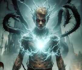 AI-generated wizards of the serpent house — handsome shirtless mages of the wizard academy conjuring demonic snakes in dark cinematic UHD fantasy art.