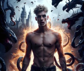 AI-generated wizards of the serpent house — handsome shirtless mages of the wizard academy conjuring demonic snakes in dark cinematic UHD fantasy art.