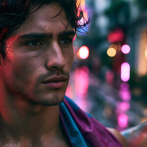 AI-generated Pride celebration art handsome men at vibrant LGBTQ+ Pride parades, embellished with rainbow colors, walking with pride, and celebrating love. By Jeff Dupler.