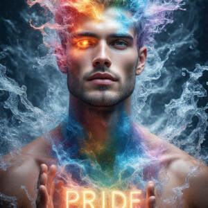 AI-generated Pride celebration art — handsome men at vibrant LGBTQ+ Pride parades, embellished with rainbow colors, walking with pride, and celebrating love. By Jeff Dupler.