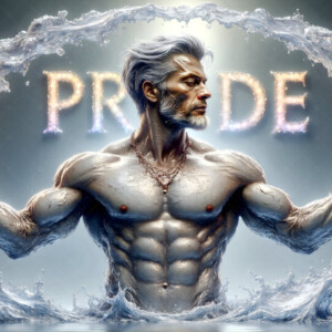 AI-generated Pride celebration art — handsome men at vibrant LGBTQ+ Pride parades, embellished with rainbow colors, walking with pride, and celebrating love. By Jeff Dupler.