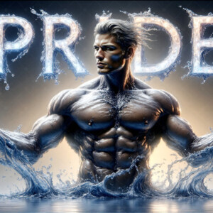 AI-generated Pride celebration art — handsome men at vibrant LGBTQ+ Pride parades, embellished with rainbow colors, walking with pride, and celebrating love. By Jeff Dupler.