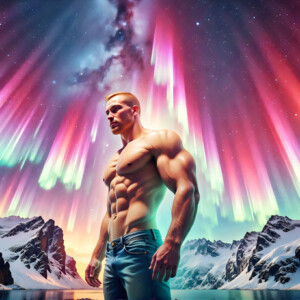 AI-generated Pride celebration art — handsome men at vibrant LGBTQ+ Pride parades, embellished with rainbow colors, walking with pride, and celebrating love. By Jeff Dupler.