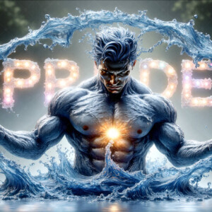AI-generated Pride celebration art — handsome men at vibrant LGBTQ+ Pride parades, embellished with rainbow colors, walking with pride, and celebrating love. By Jeff Dupler.