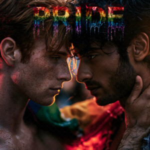 AI-generated Pride celebration art handsome men at vibrant LGBTQ+ Pride parades, embellished with rainbow colors, walking with pride, and celebrating love. By Jeff Dupler.