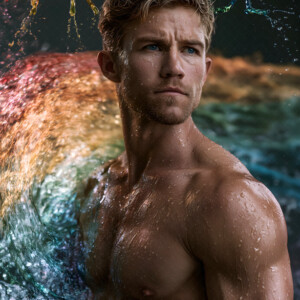 AI-generated Pride celebration art handsome men at vibrant LGBTQ+ Pride parades, embellished with rainbow colors, walking with pride, and celebrating love. By Jeff Dupler.