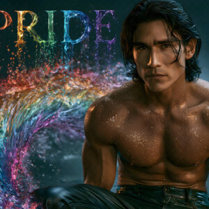 AI-generated Pride celebration art handsome men at vibrant LGBTQ+ Pride parades, embellished with rainbow colors, walking with pride, and celebrating love. By Jeff Dupler.