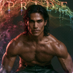 AI-generated Pride celebration art handsome men at vibrant LGBTQ+ Pride parades, embellished with rainbow colors, walking with pride, and celebrating love. By Jeff Dupler.