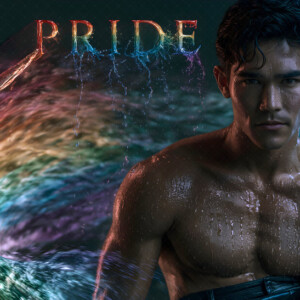 AI-generated Pride celebration art handsome men at vibrant LGBTQ+ Pride parades, embellished with rainbow colors, walking with pride, and celebrating love. By Jeff Dupler.