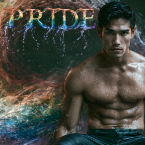 AI-generated Pride celebration art handsome men at vibrant LGBTQ+ Pride parades, embellished with rainbow colors, walking with pride, and celebrating love. By Jeff Dupler.