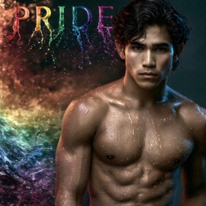 AI-generated Pride celebration art handsome men at vibrant LGBTQ+ Pride parades, embellished with rainbow colors, walking with pride, and celebrating love. By Jeff Dupler.