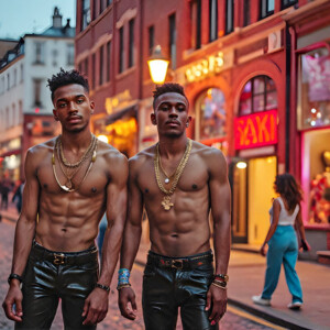 AI-generated Pride celebration art handsome men at vibrant LGBTQ+ Pride parades, embellished with rainbow colors, walking with pride, and celebrating love. By Jeff Dupler.