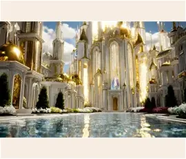 AI-generated heavenly golden city backgrounds — pearl gates, gold-leaf domes, jeweled walls, divine god-rays over drifting clouds. Holy UHD wallpapers. Heavenly golden city above the clouds with pearl gates, gold-leaf domes, jeweled walls, and divine golden god-rays from above, AI-generated angelic backdrop by Art by Innovation