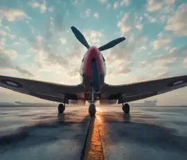AI-generated military aviation art - P-51 Mustangs, Spitfires, Corsairs, F-22 Raptors. Vintage warbirds and modern fighters in cinematic photorealism. AI-generated olive drab P-51 Mustang vintage warbird parked on a grass airstrip at golden hour, photorealistic cinematic aviation wallpaper by Art by Innovation