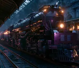 AI-generated cinematic train wallpapers — steam locomotives, classic streamliners, modern bullet trains. Photorealistic UHD rail art by Art by Innovation. AI-generated train wallpapers — Big Boy, Mallard, Flying Scotsman, Daylight, Shinkansen. Mountain trestles, prairie sunsets, gaslit stations. UHD rail art.