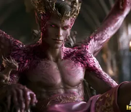 Explore AI-generated Dragon King art — handsome shirtless Kings alongside magnificent dragons in breathtaking fantasy worlds. UHD digital art by Jeff Dupler. Handsome shirtless King standing with his magnificent dragon, AI-generated fantasy art by Art by Innovation