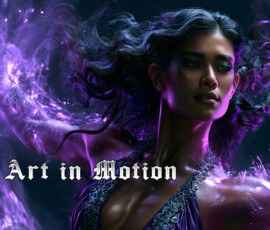 AI-generated abstract art of beautiful women caught mid-motion — dance, leap, spin — flowing fabric and dynamic color streaks frozen in cinematic light. Abstract female figure dissolving into vivid swirling color