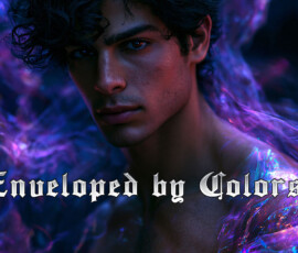 AI-generated abstract art of handsome men enveloped by swirling vibrant color smoke, mist, and powder. Surreal, vivid, rainbow-palette male digital art. Male figure enveloped in flowing waves of vibrant color