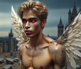 Handsome male elemental angel with vibrant colored wings in enchanted forest UHD Handsome male elemental angel with vibrant colored wings in enchanted forest UHD