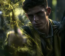 The Houses of Hogwarts Album AI-generated wizard art for all four magical-academy houses — lion, serpent, raven, badger — in cinematic UHD by Art by Innovation