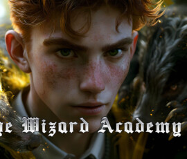 AI-generated wizards of the badger house — handsome shirtless mages of the wizard academy conjuring fierce loyal badgers in cinematic UHD fantasy art. Young wizard in academy robes before a grand magical hall