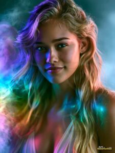 Beautiful Women Enveloped by Color – AI Abstract Art