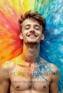 Colorful Happy Male Faces – AI Abstract Art