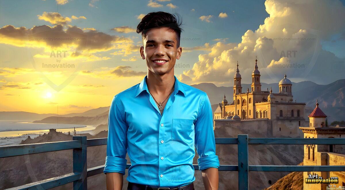 AI-generated Golden City Young Men — beautiful handsome young men in their teens and 20s on balconies overlooking a majestic golden heavenly city. 349 images by Jeff Dupler.
