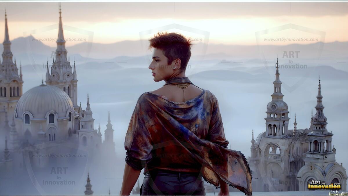 AI-generated Golden City Young Men — beautiful handsome young men in their teens and 20s on balconies overlooking a majestic golden heavenly city. 349 images by Jeff Dupler.